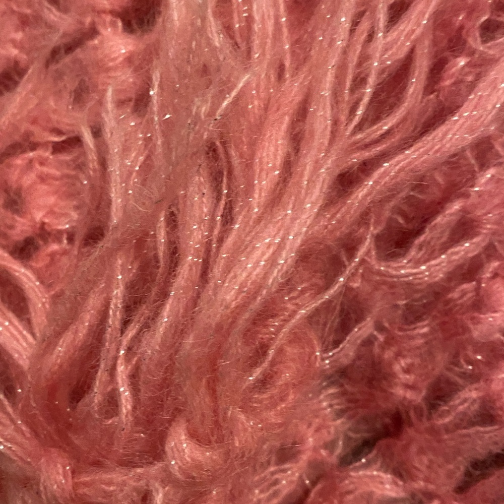Vintage Fringed Crocheted Salmon Pink Scarf or Wrap - Picture 4 of 5